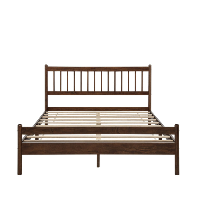 Traditional Style Queen Size Bed with Headboard and Footboard,  Pinewood Bed with Strengthened Bed Frame ,Walnut