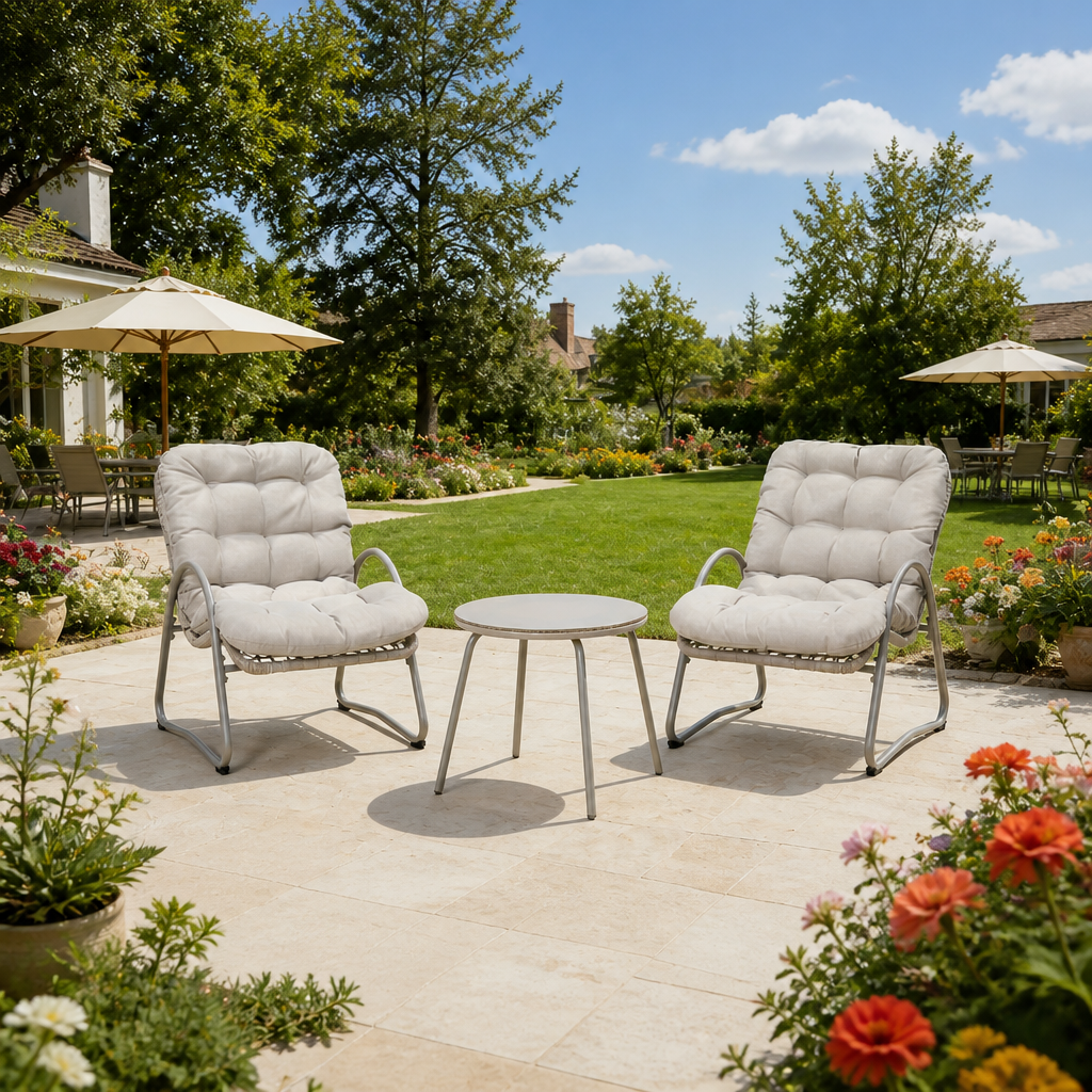 Outdoor Iron Framed Wicker 3-Piece Patio Set ,Accent Chair with  small tabl, Comfy Reading Chair Set, Ergonomic Lounge Chair fo  Office, Outdoor Pool, Beach, Patio -off white