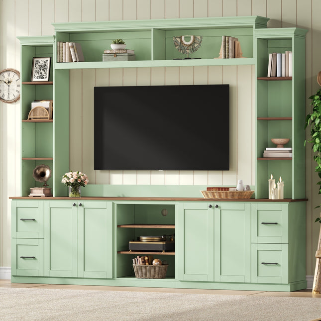 Farmhouse Large TV Stand with Walnut Adjustable Shelves