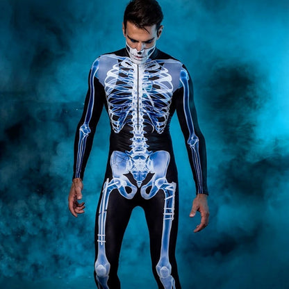 Halloween Long Sleeve Tights See-through Skeleton 3D Printed One-piece