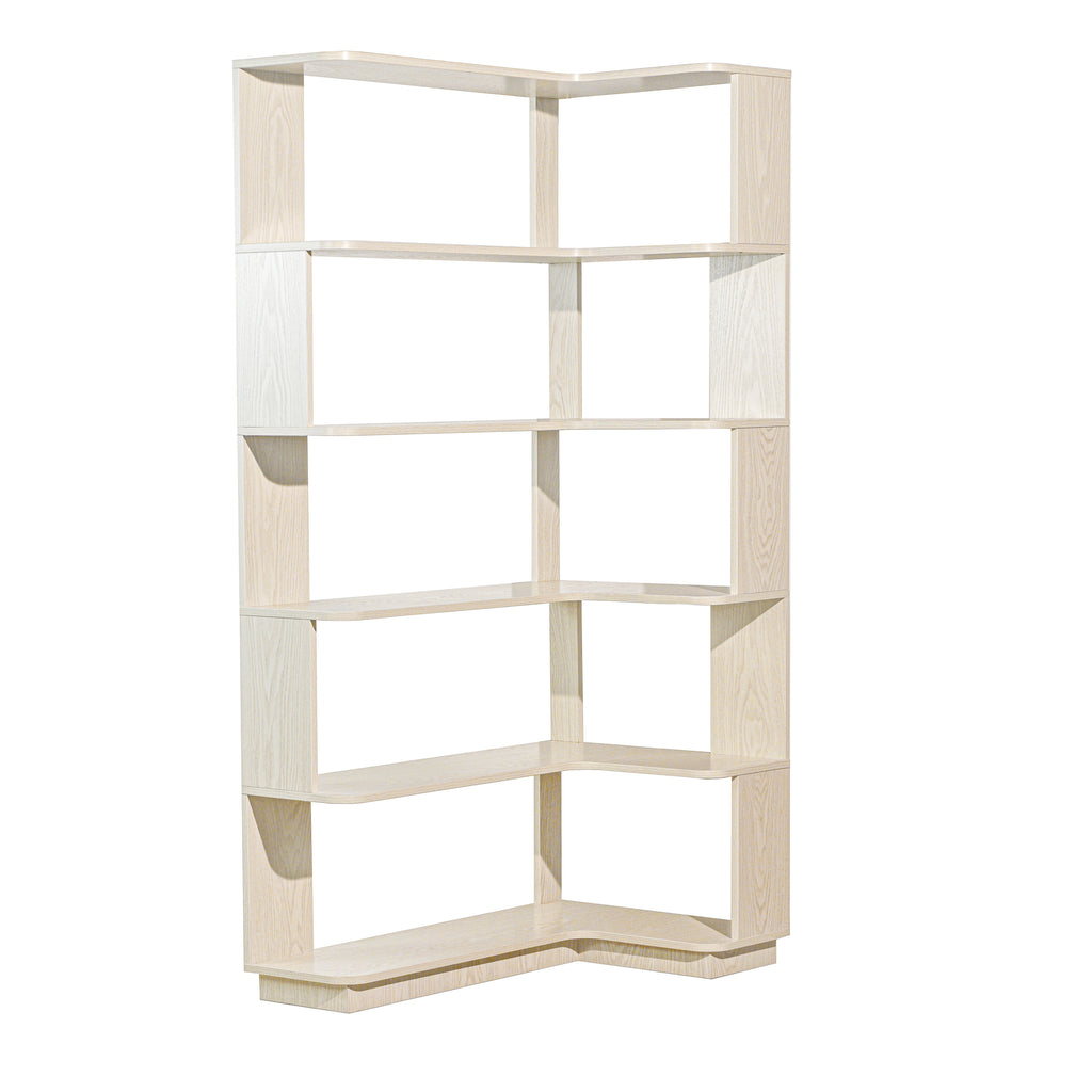 White 90cm L-Shaped Freestanding Corner Bookshelf for Living Room, Bedroom, Home Office - Wooden Display Cabinet with Anti-Tip Safety Feature, 5 Color Options
