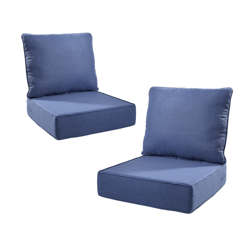 6' Thicker Outdoor Chair Cushion 2 Sets-24'x22'x6' Waterproof Patio Furniture Cushions with Removable Cover 28D High Density Sponge Filling Thicken Outdoor Patio Cushions-Blue