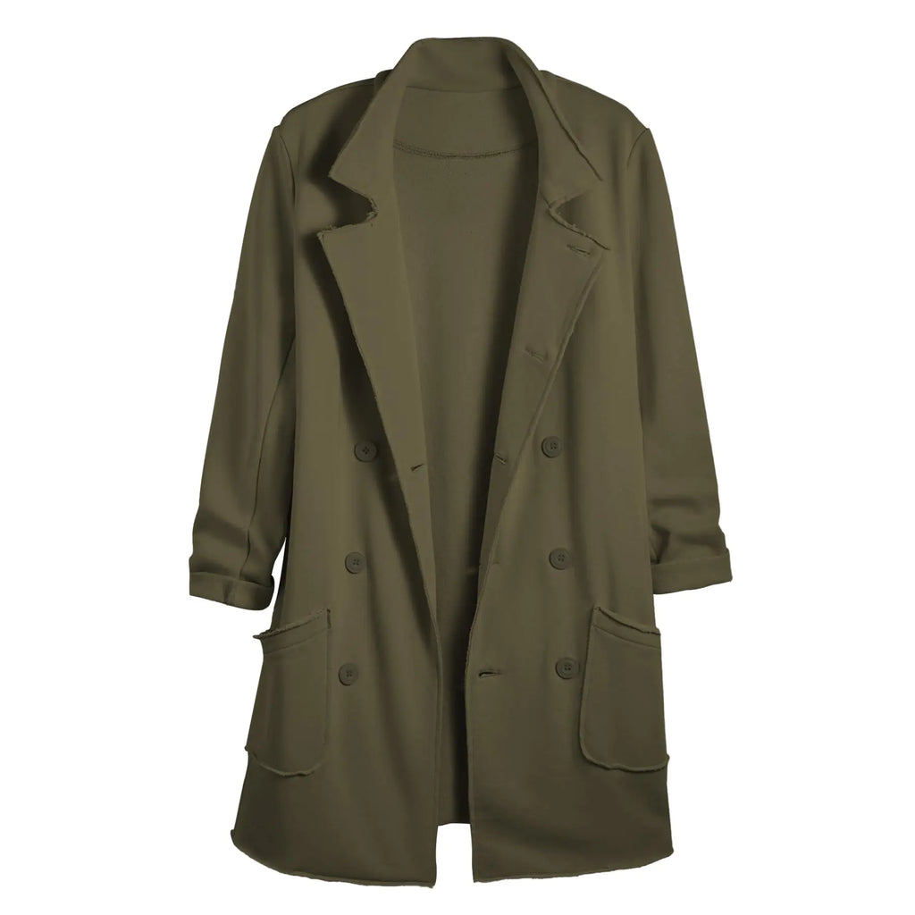Ainangua Tipperary Trench Coat Women Double Breasted Lapel Long Coat Winter Fall Fashion Fleece Jacket(Army-GreenM)