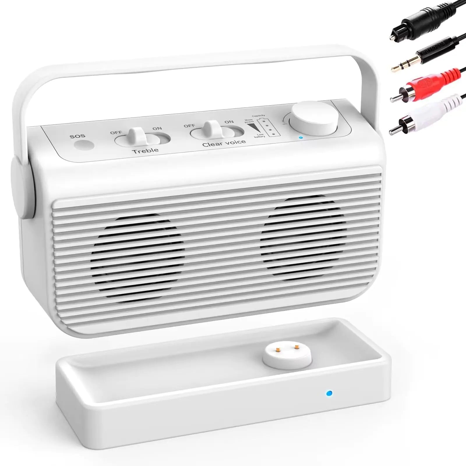 ANSTEN Wireless Speakers for TV 2.4G Wireless TV Speakers with SOS Switch Clarifying Dialog Potable TV Speakers for Hard of Hearing and Elderly Compatible with Optical/RCA/AUX TVs 100FT Range Pure White