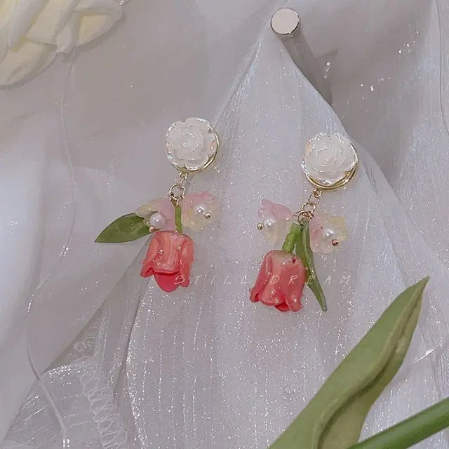 Pink Tulip Flower Earrings - Eloy Royal