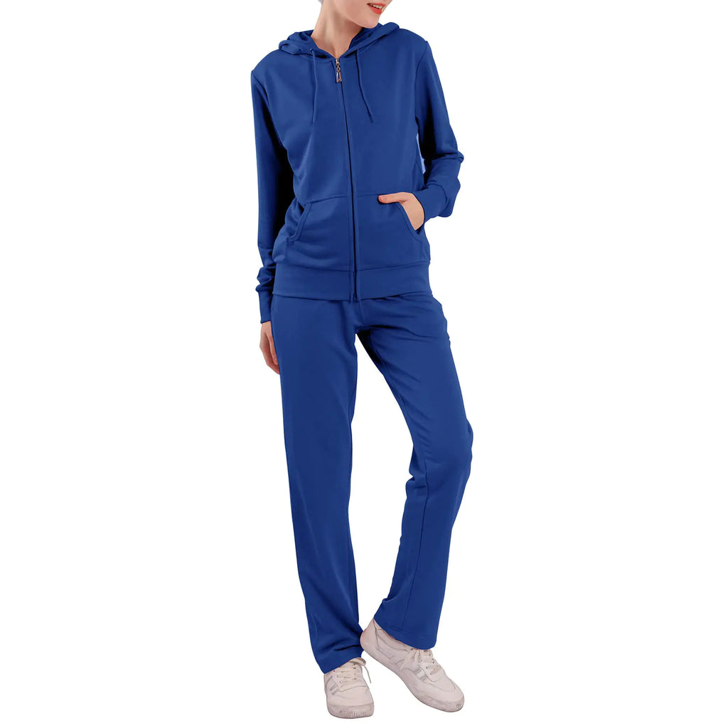 LeeHanTon Womens Sweatsuits Set 2 Piece Jogging Suits Zip Hoodie Sweatpants Tracksuit Training Outfits LJ300 Blue S