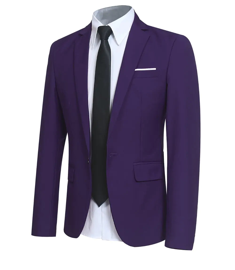 YFFUSHI Men Slim Fit One Button Blazer Jacket Casual/Party Sport CoatPurpleSmall