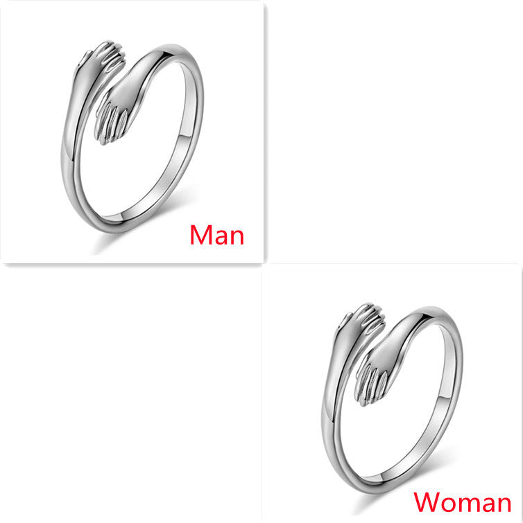 Alloy Simple Hands Hug Ring Opening Adjustable Jewelry