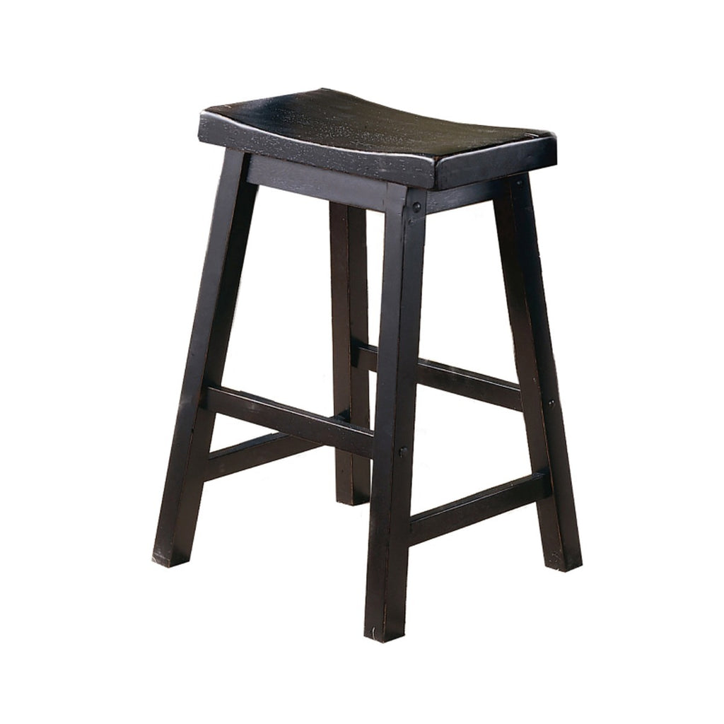Wooden 24' Counter Height Stool with Saddle Seat, Black, Set of 2