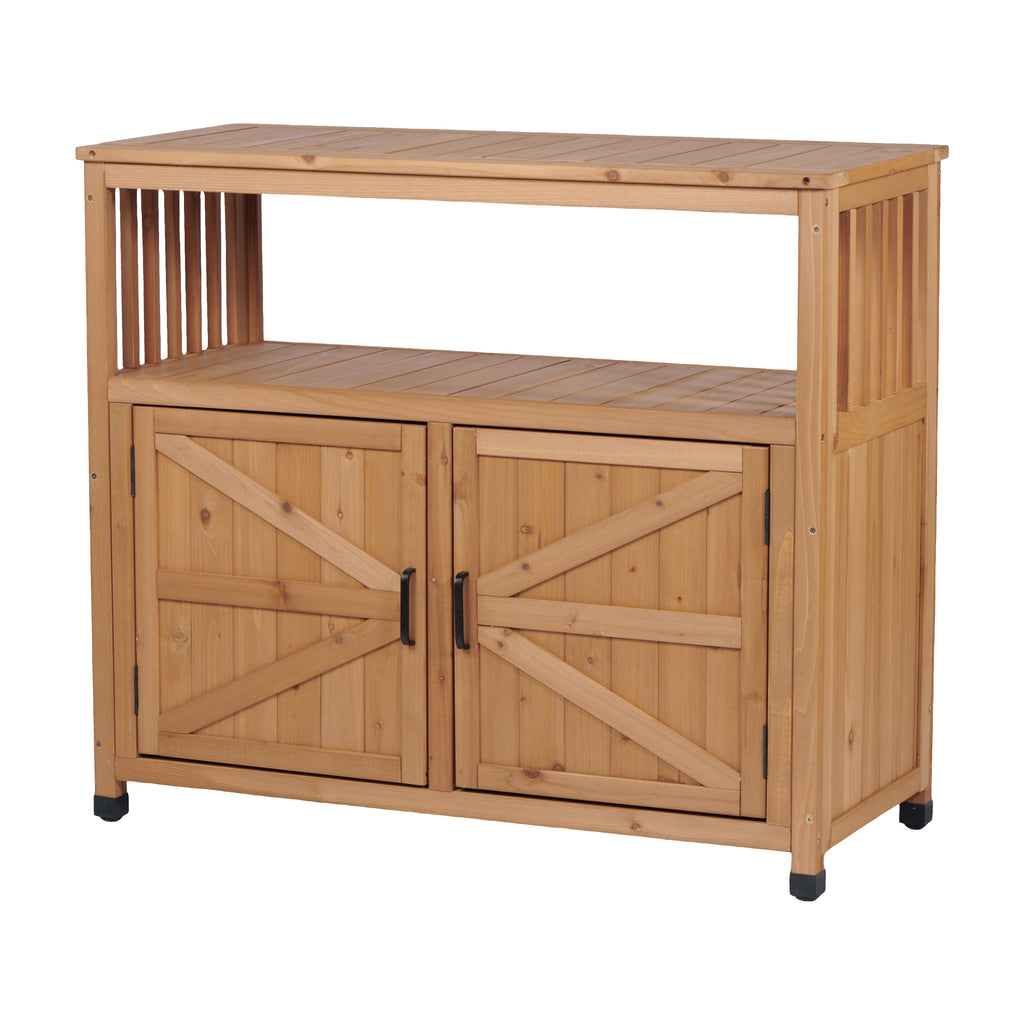 Wooden Patio Bar Table Set with Storage, Buffet Cabinet Sideboard for Outdoor and Indoor