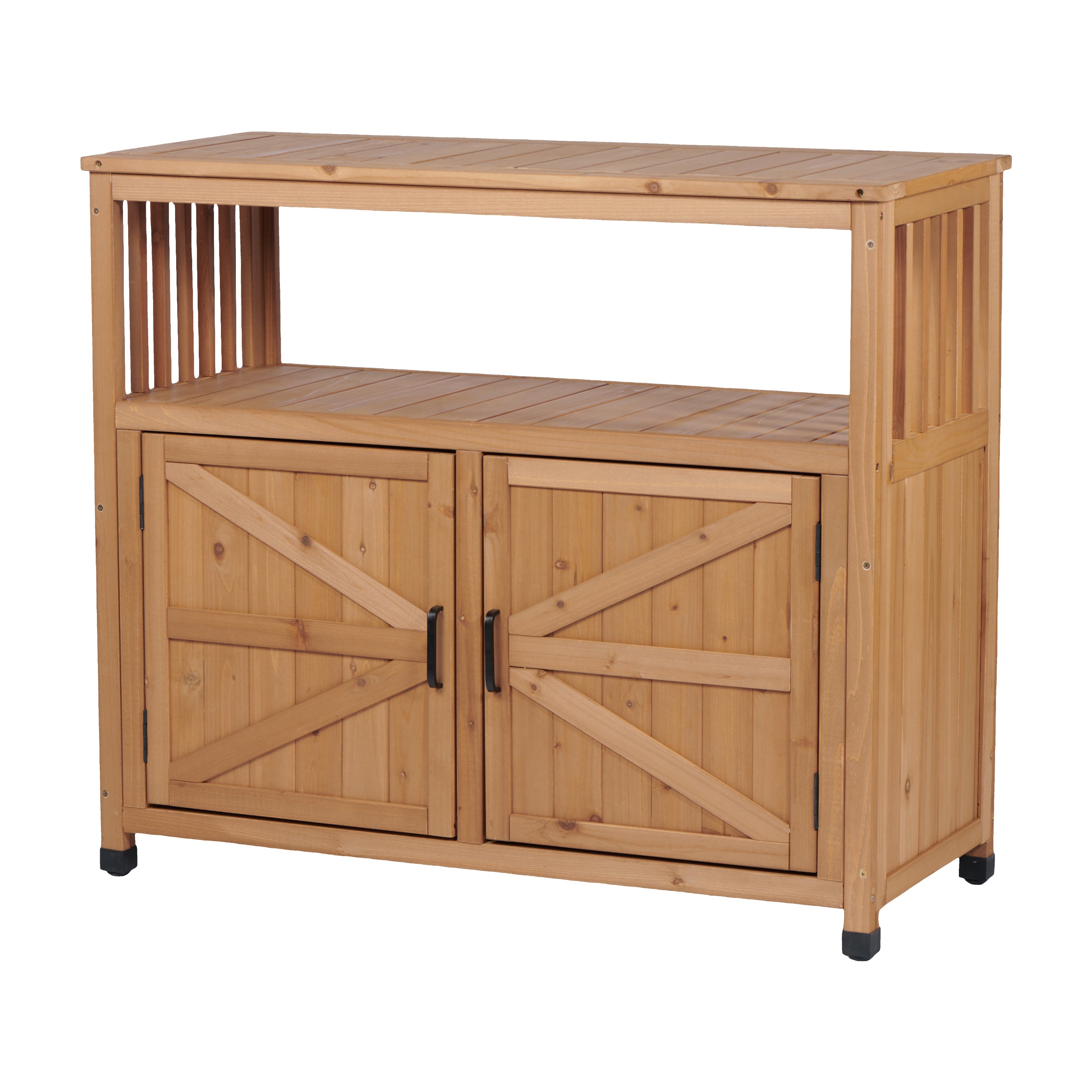 Wooden Patio Bar Table Set with Storage, Buffet Cabinet Sideboard for Outdoor and Indoor
