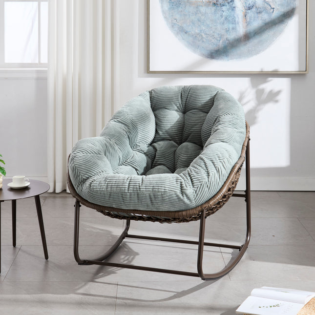Outdoor Rattan Rocking Chair with Padded Cushion Rocker Recliner Chair Outdoor for