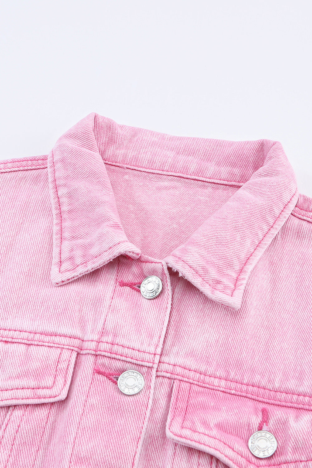 Wholesale Pink Light Wash Flap Pockets Button Up Denim Jacket - Eloy Royal