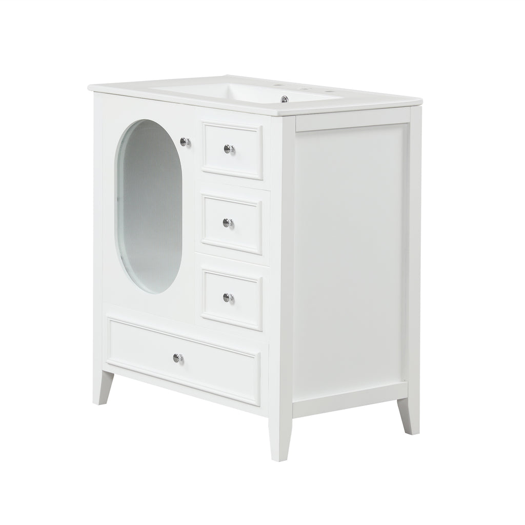Giotto Three-Drawer Bathroom Vanity with Sink, White, 30 in