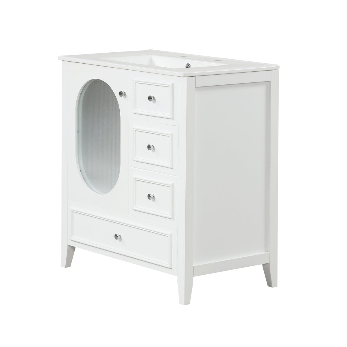 Giotto Three-Drawer Bathroom Vanity with Sink, White, 30 in