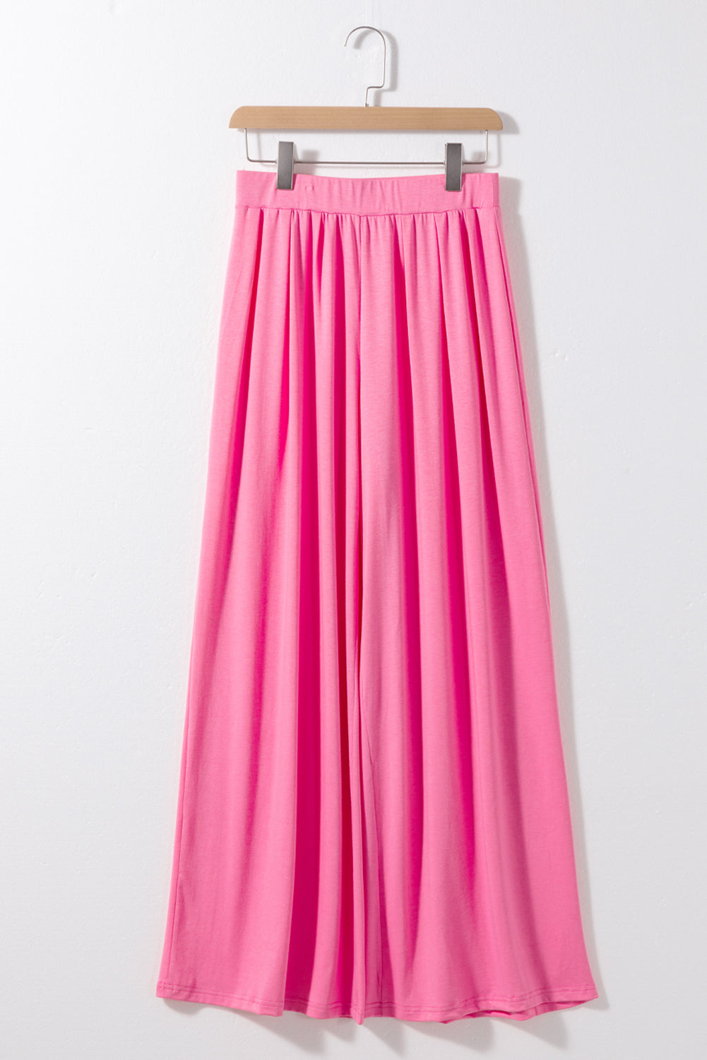 Strawberry Pink Plain Slim Fit Crop Top And Wide Leg Pants Set - Eloy Royal