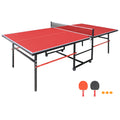 8ft Red Mid-Size Table Tennis Table Foldable & Portable Ping Pong Table Set for Indoor Games with Net, 2 Table Tennis Paddles and 3 Balls