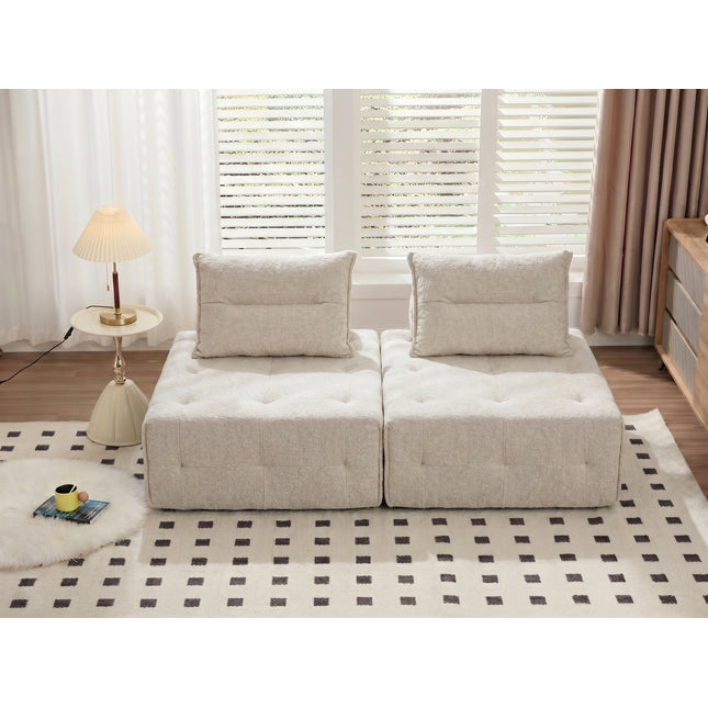 Deep Seat Modular Sectional Sofa with Adjustable Backrest – 39.37' Chenille Compressed Couch for Living Room, Bedroom, Lounge (2 Piece),Beige.