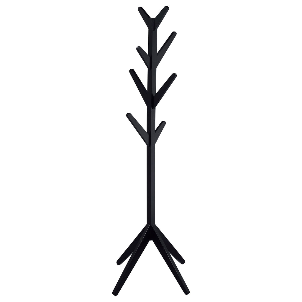 Black Solid Wood Coat Rack with 8 Hooks - Modern Minimalist Entryway Organizer