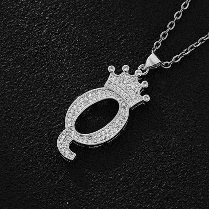 Unisex Copper Inlaid Zircon Crown English Letter Pendant Necklace