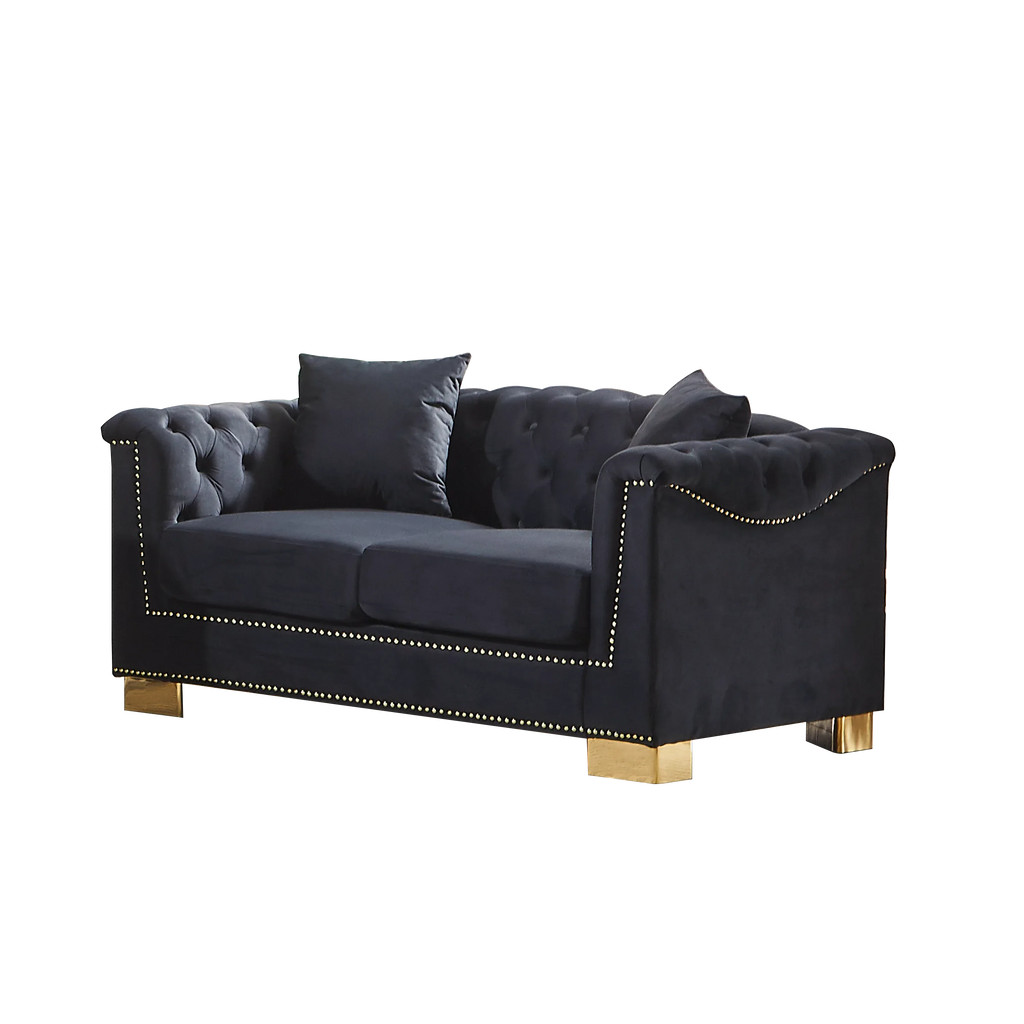 {Video] Classic Modern Style Sofa, 62-inch Chesterfield Classic Rolled Arm Tucked-in Nailhead Decor Cloud Two-Seater Velvet Sofa, Luxury Double Sofa Suitable for Living Room, Bedroom, Apartment, - Eloy Royal