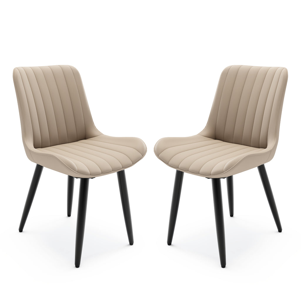 Set of 2 Modern PU Leather Dining Chairs with Thick Cushions & Metal Legs, Armless Faux Leather Side Chairs for Kitchen, Dining Room