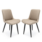 Set of 2 Modern PU Leather Dining Chairs with Thick Cushions & Metal Legs, Armless Faux Leather Side Chairs for Kitchen, Dining Room