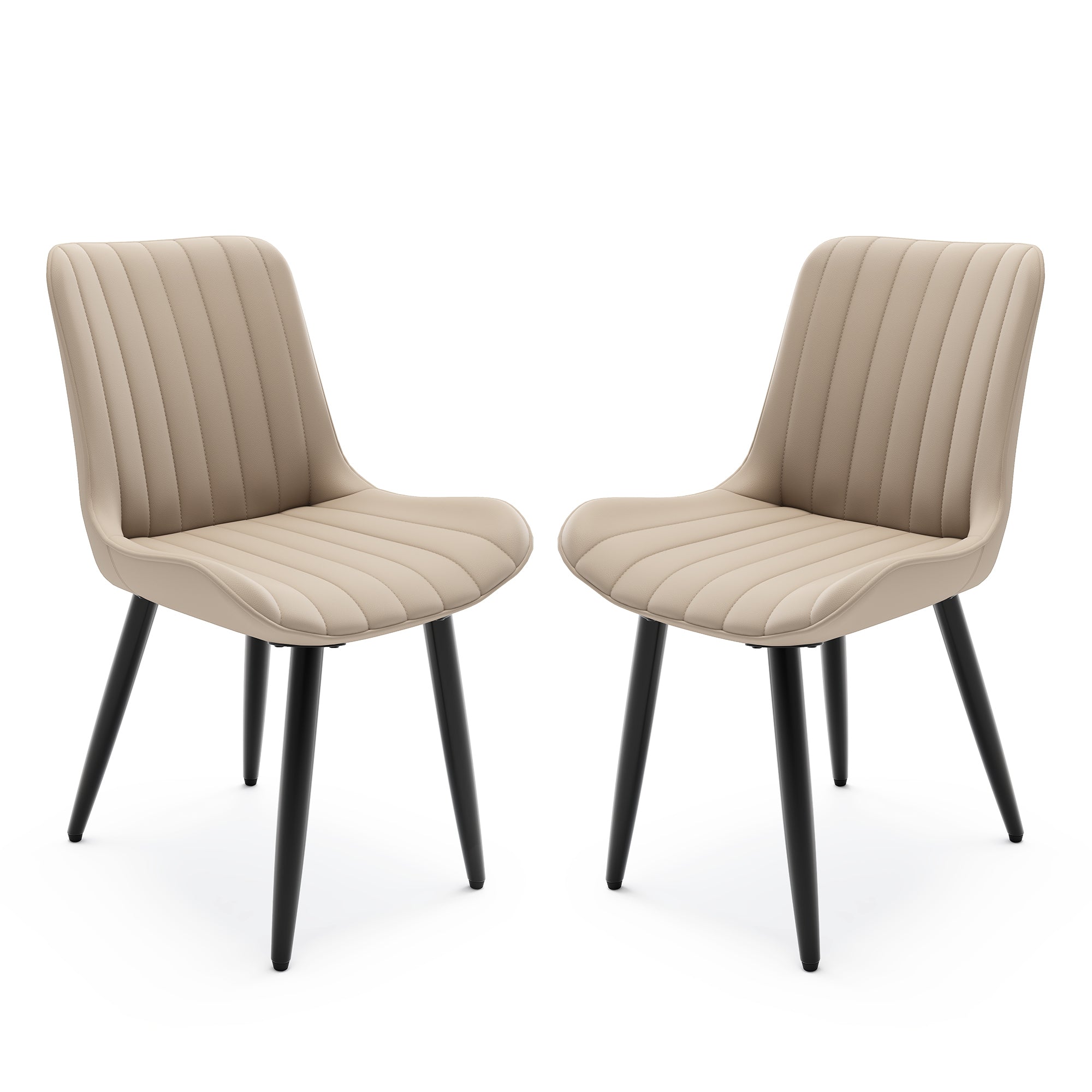 Set of 2 Modern PU Leather Dining Chairs with Thick Cushions & Metal Legs, Armless Faux Leather Side Chairs for Kitchen, Dining Room