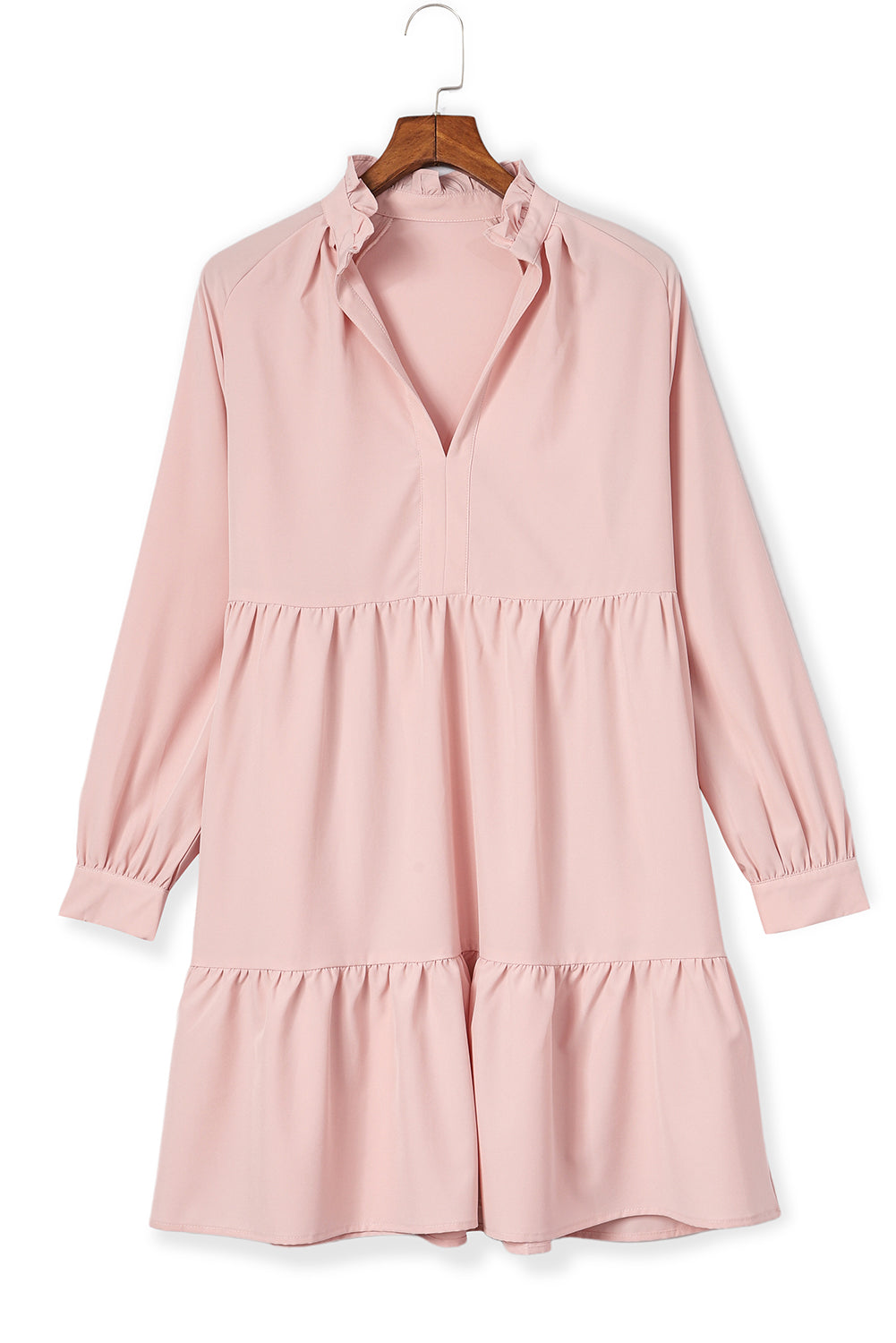 Pink Casual Stand V Neck Short Frill Dress - Eloy Royal