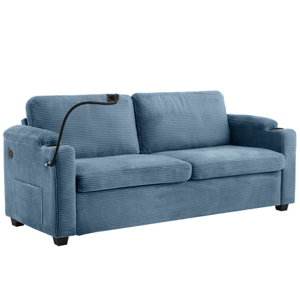Navy Blue Corduroy Sleeper Sofa Loveseat with Full Size Mattress