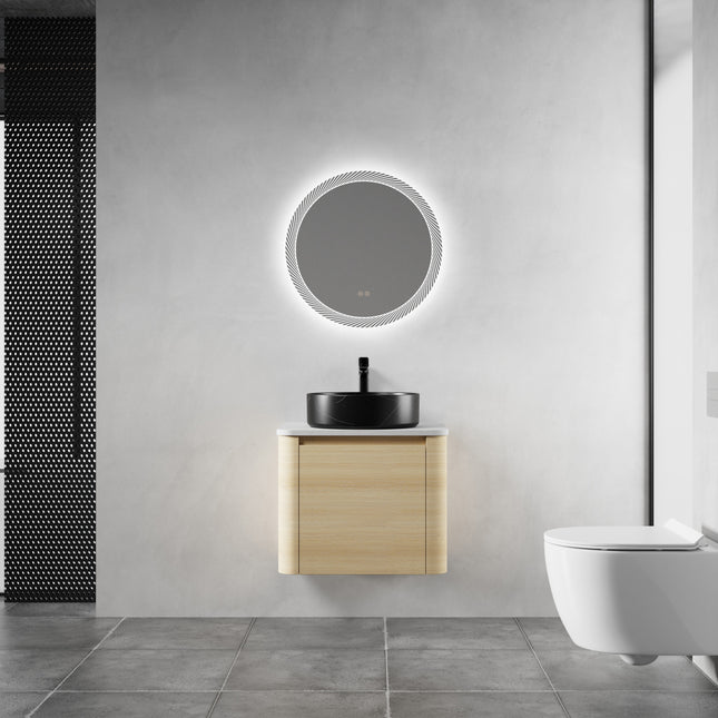 24 in in Wall-Mounted Bathroom Vanity With Ceramic Art Sink & 1-Soft-Close