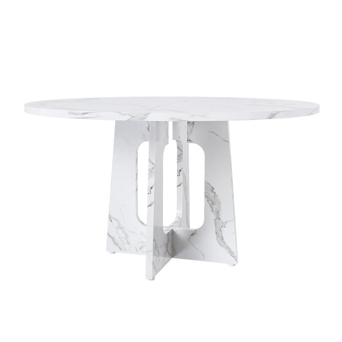 Modern Farmhouse 47.24' Round Dining Table for 4 with Marble White Finish MDF and Iron