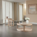 2pc Coffee Table Set Lower Shelf Built In Display Shelf Natural Finish Caster Coffee Table Living Room Furniture