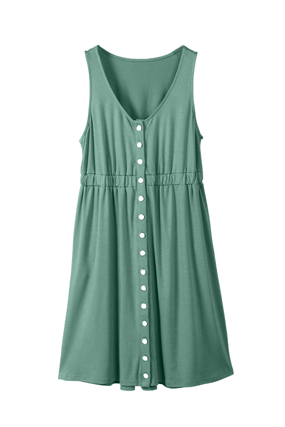 Green Sleeveless Button Front Short Basics Dress - Eloy Royal