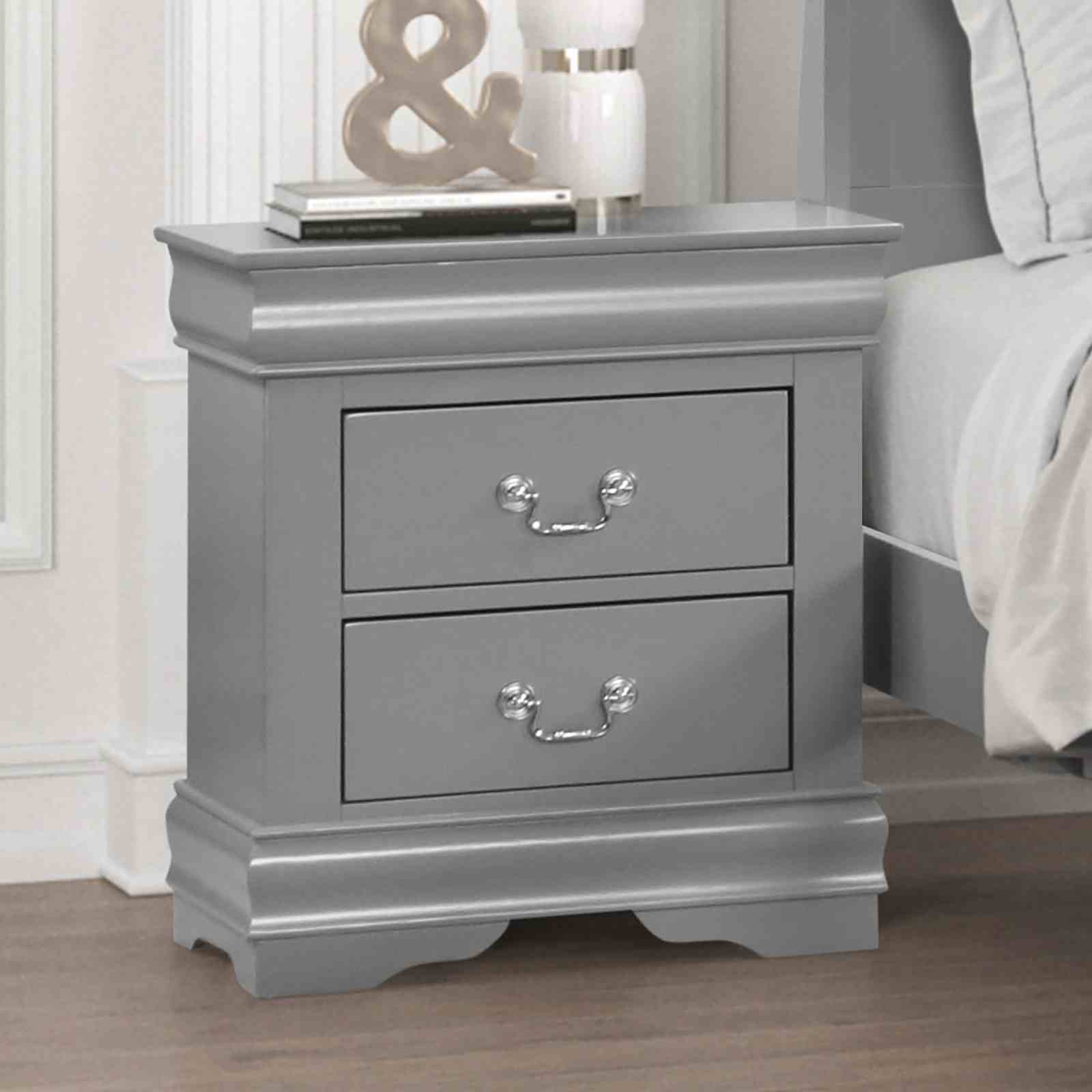 Gray Finish Nightstand 1pc Bracket Legs Dovetail Drawers Hanging Handles Transitional White Finish Bedroom Furniture