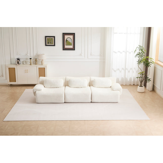 Compression Wave Sofa, Convertible Floor Sofa Bed, DIY Boneless Modular Sectional Sofa, No Assembly Required, Faux Rabbit Velvet Fabric, 1 Side Seat, 1 Middle Section,Seat,Beige