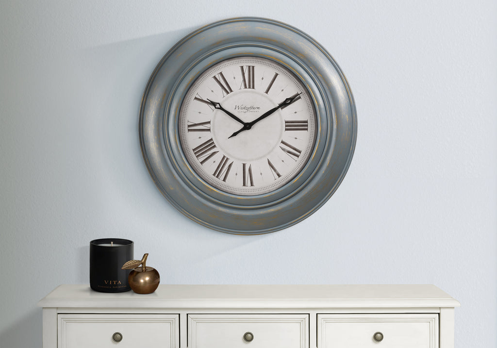 Clocks, 30' Round, Large Oversized, Wall Clock, Antique Blue, Transitional