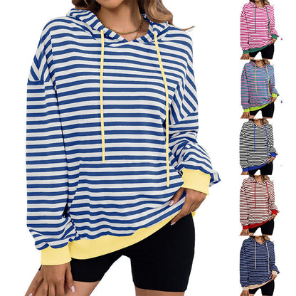 Women's Loose Casual Striped Hoodie