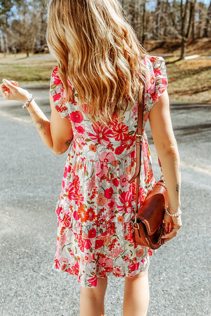 Floral Print Casual Ruffled Sleeveless Tiered Short Dress - Eloy Royal