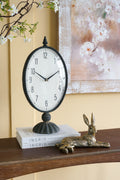 8.7x5.1x17.6' Vintage-Inspired Black Oval Table Clock with White Face and Pedestal Base