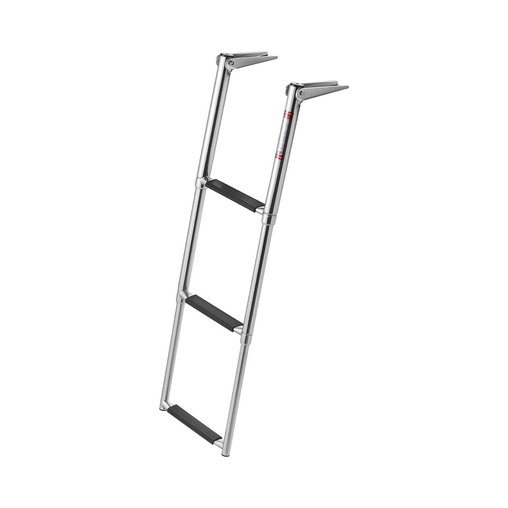 Boat Ladder, 3 Steps, Stainless Steel Telescoping Folding Swim Deck Ladder for Rear Entry Inboard, Heavy Duty 600 lbs Capacity with Wide Anti-Slip Steps, for Outboards, Yacht, Pontoon Boats