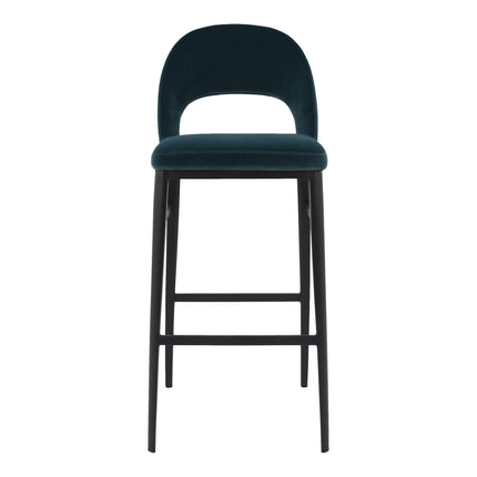 Bar stool, Art Deco, Polyester Upholstery with Sleek Steel Legs, Teal