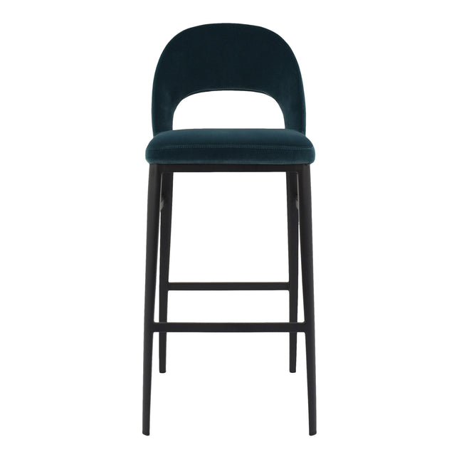 Bar stool, Art Deco, Polyester Upholstery with Sleek Steel Legs, Teal