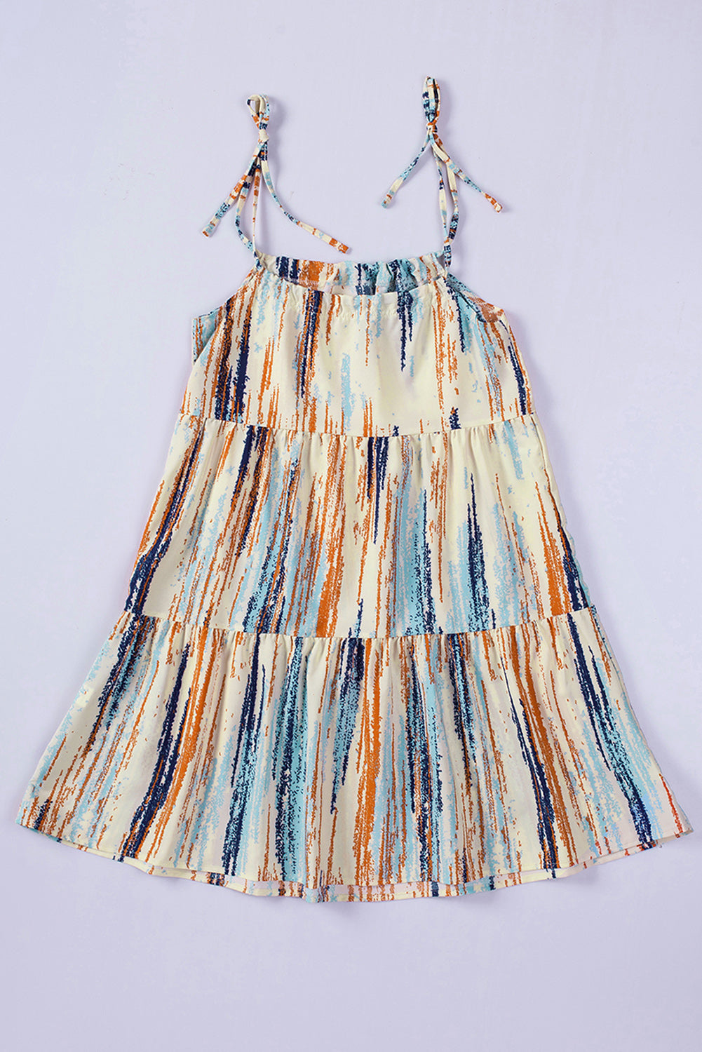 Multicolor Abstract Print Tie Shoulder Spaghetti Strap Tiered Dress - Eloy Royal