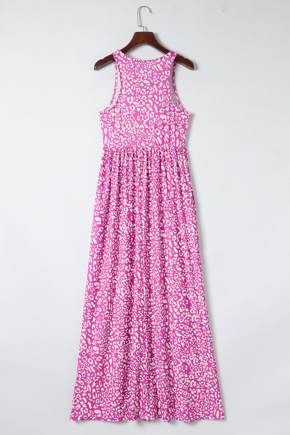 Pink Sleeveless Floor Length Leopard Print Dress with Pockets - Eloy Royal