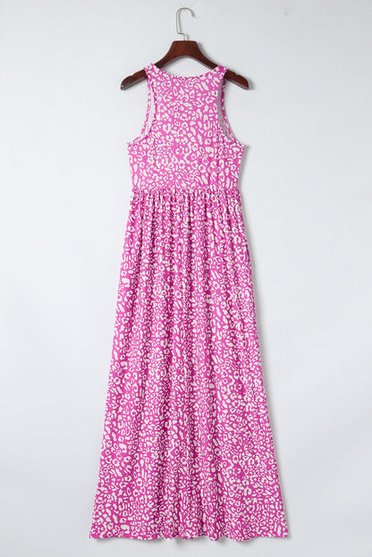 Pink Sleeveless Floor Length Leopard Print Dress with Pockets - Eloy Royal