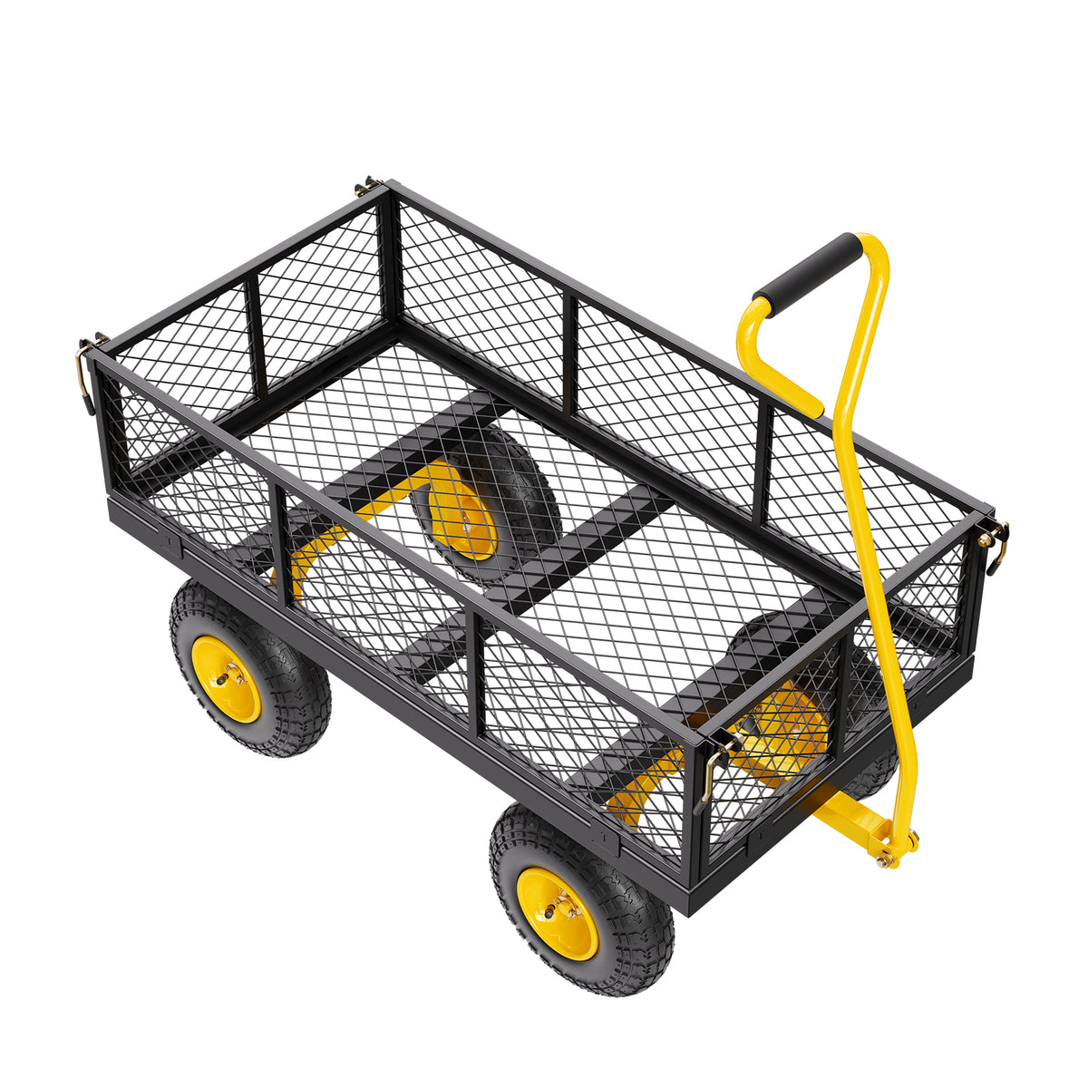 900 Lbs Heavy Duty Steel Garden Cart, Garden Wagon Cart on Wheels, Outdoor Metal Yard Utility Wagon Carts with 10' Tires and Mesh Removable Sides(Convert to Flatbed) and 180°Rotating Handle