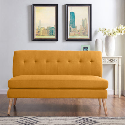 Mondy Mid-Century Modern Lace-Tufted Loveseat with Natural Solid Wood Legs