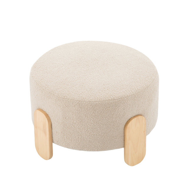 24.8' Round Ottoman,Soft Comfortable Extra Seat with Natural Wood Legs, Suitable for Home & Office