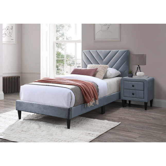 Modern V-Stitching Tufted Design Twin Bed Velvet Upholstered in Gray